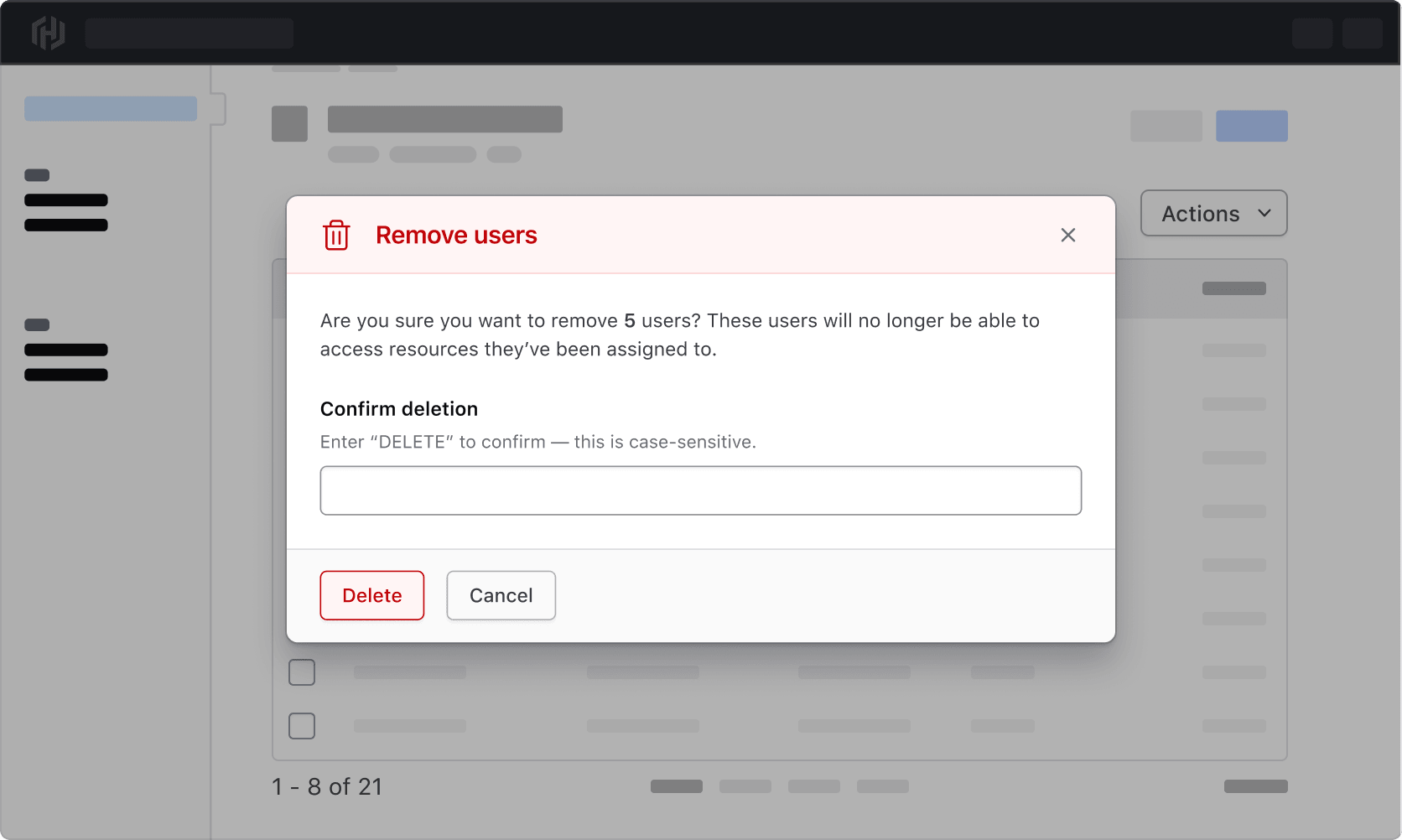 Deleting results in a Modal